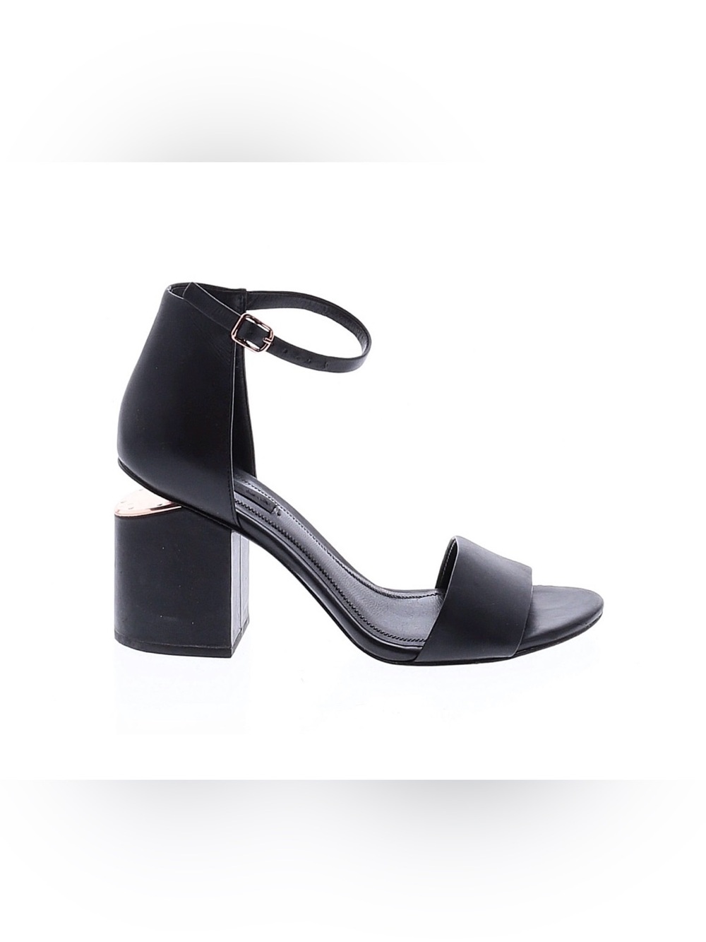 Alexander Wang Abby Black Ankle-Strap Block Heels with metal detail leather
